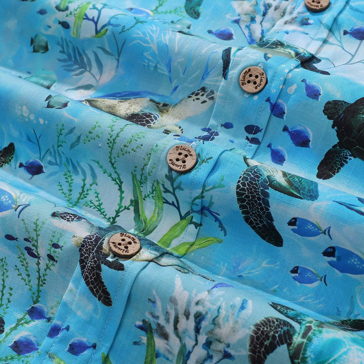 Blue Hawaiian Shirt For Men Short Sleeve Ocean Sonata Shirt Button-down Cotton Shirt By Seven