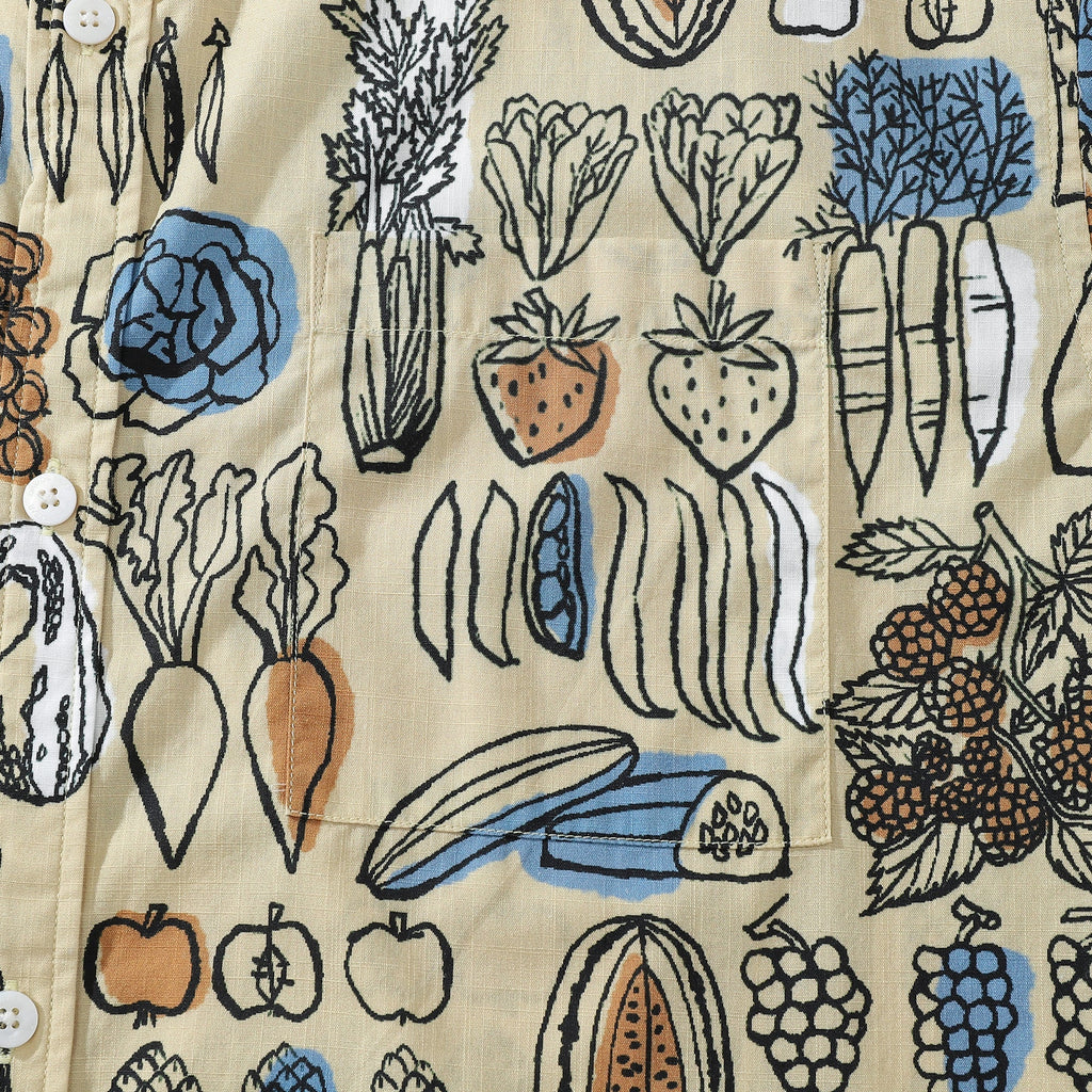 1980s Vintage Hawaiian Shirts for Men Vegetable and Fruit Print Short Sleeve Shirt By Evan