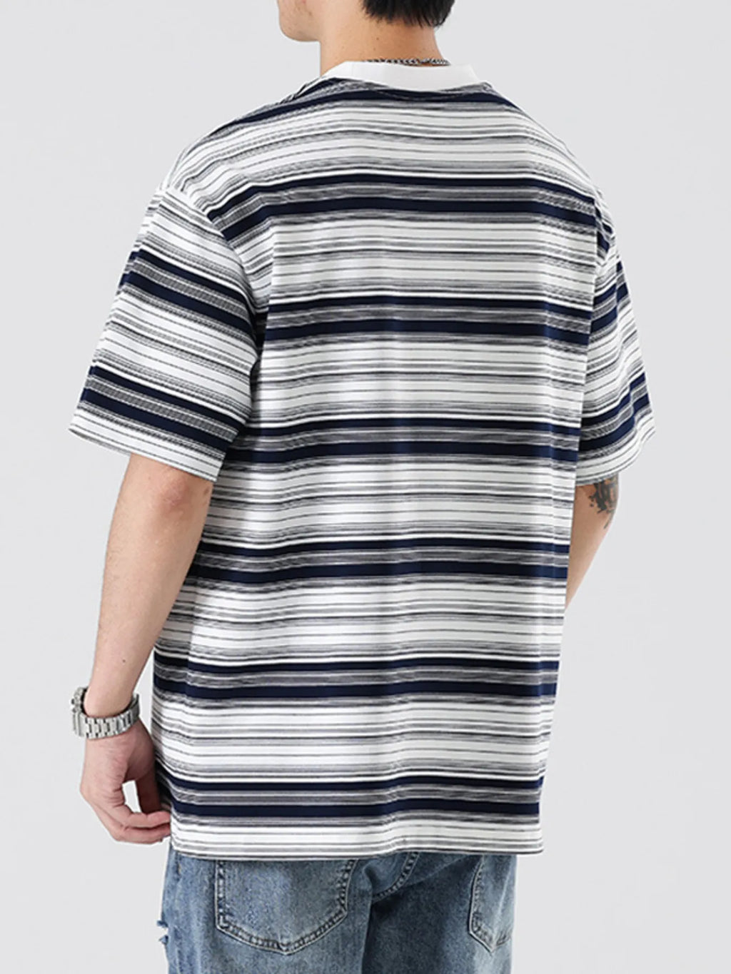 Men's Plus Size Relaxed Fit Striped Crew Neck T-Shirt