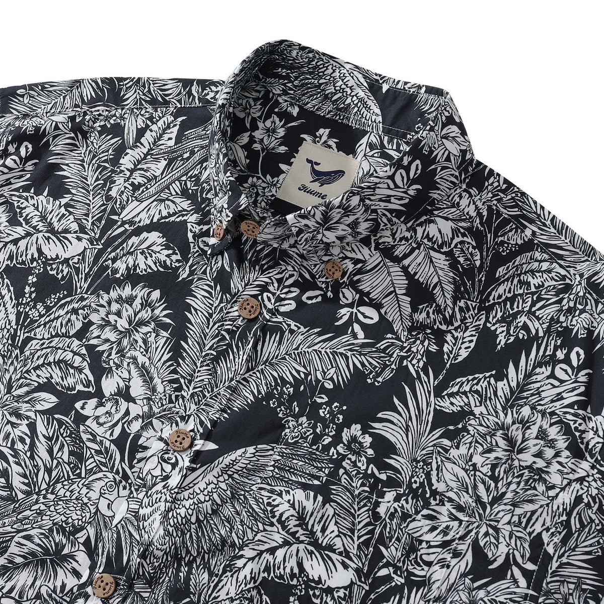 Men's Hawaiian Shirt Black Parrot In The Jungle 100% Cotton Button Down By Amy