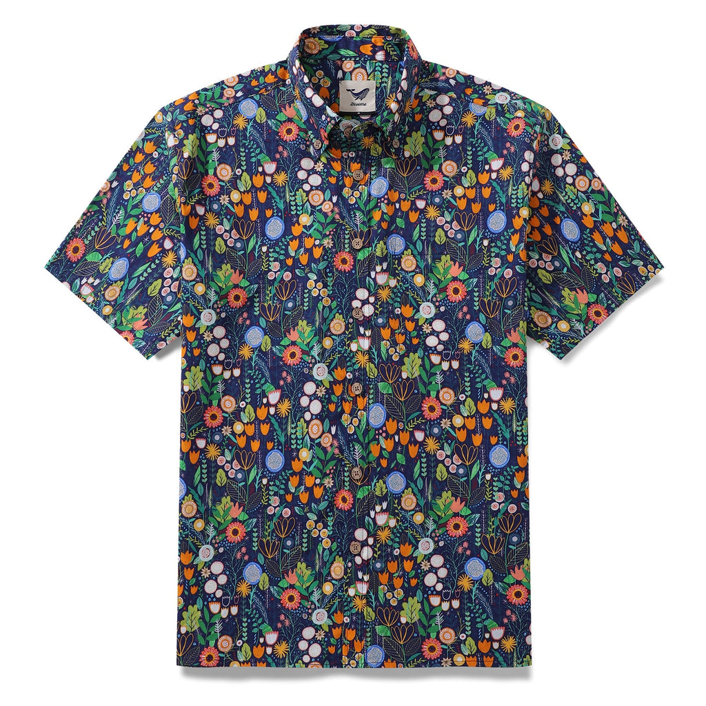 Floral Hawaiian Shirt For Men Button-down Short Sleeve 100% Cotton Shirt By Rachel Parker