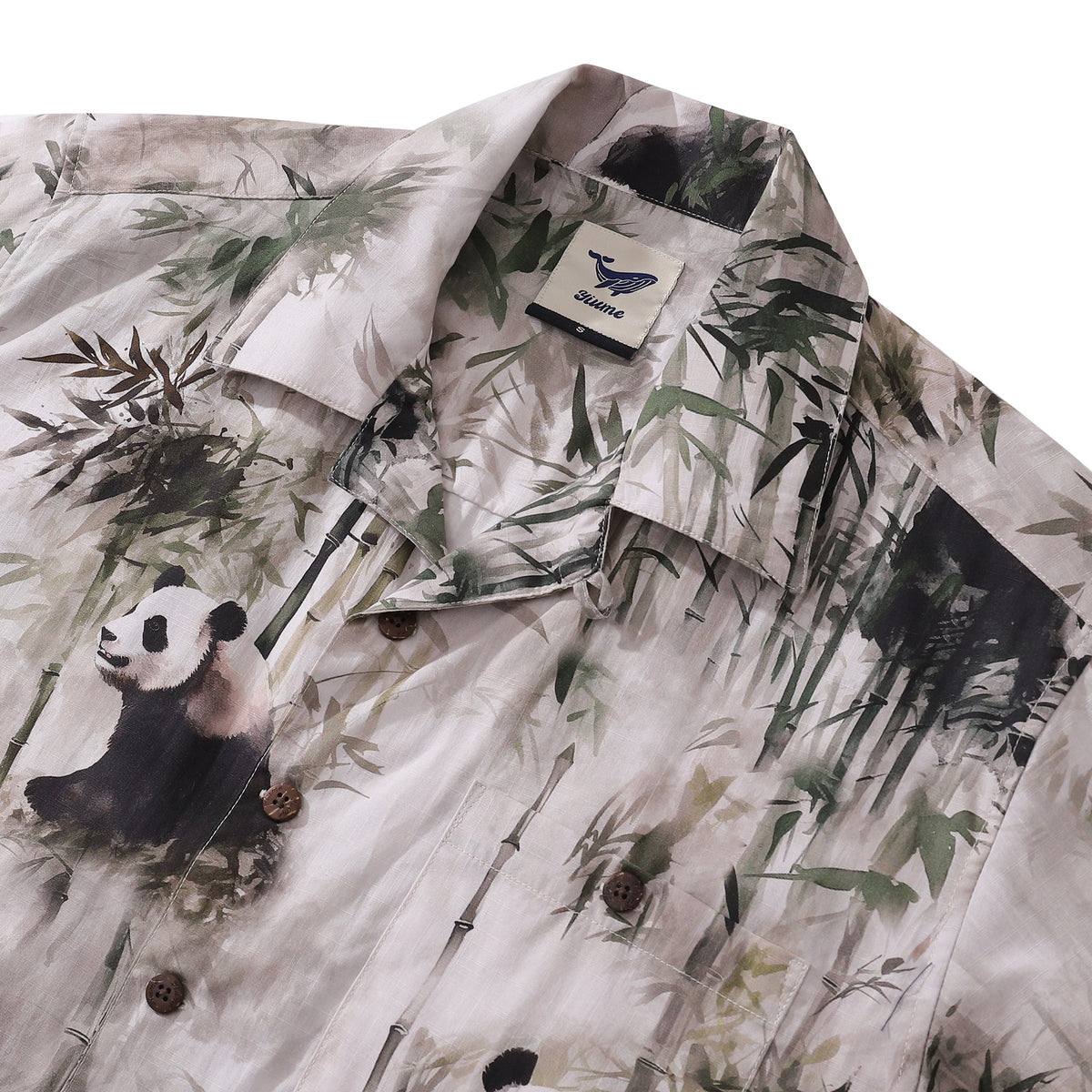 Cotton Hawaiian Shirt For Men Panda Bamboo Forest Print Shirt Camp Collar By Yakima