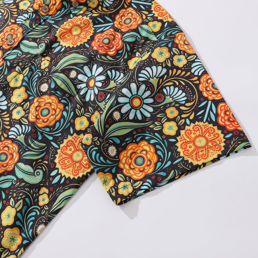 1950s Hawaiian Shirt For Men Flower Button-down Shirt Short Sleeve 100% Cotton Shirt By Seven