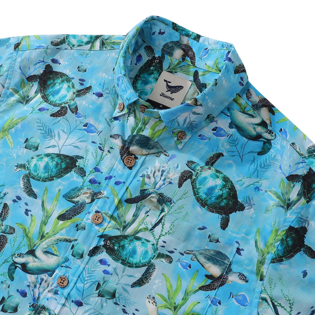 Blue Hawaiian Shirt For Men Short Sleeve Ocean Sonata Shirt Button-down Cotton Shirt By Seven