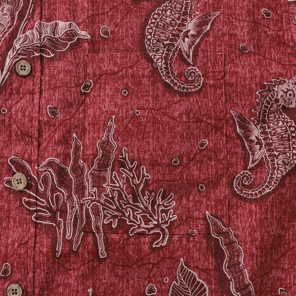 Red Hawaiian Shirt For Men Seahorses Shirt Button-down Short Sleeve 100% Cotton Shirt By Sun