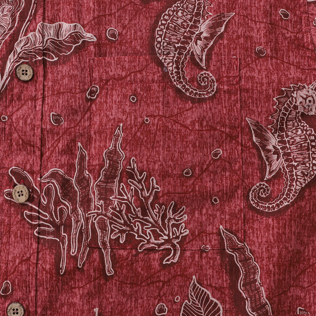 Red Hawaiian Shirt For Men Seahorses Shirt Button-down Short Sleeve 100% Cotton Shirt By Sun