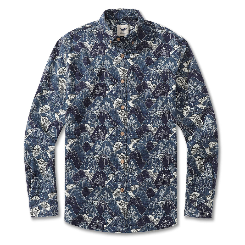 Men's Hawaiian Shirt Serenity Falls Cotton Button-down Long Sleeve Aloha Shirt By Cigar
