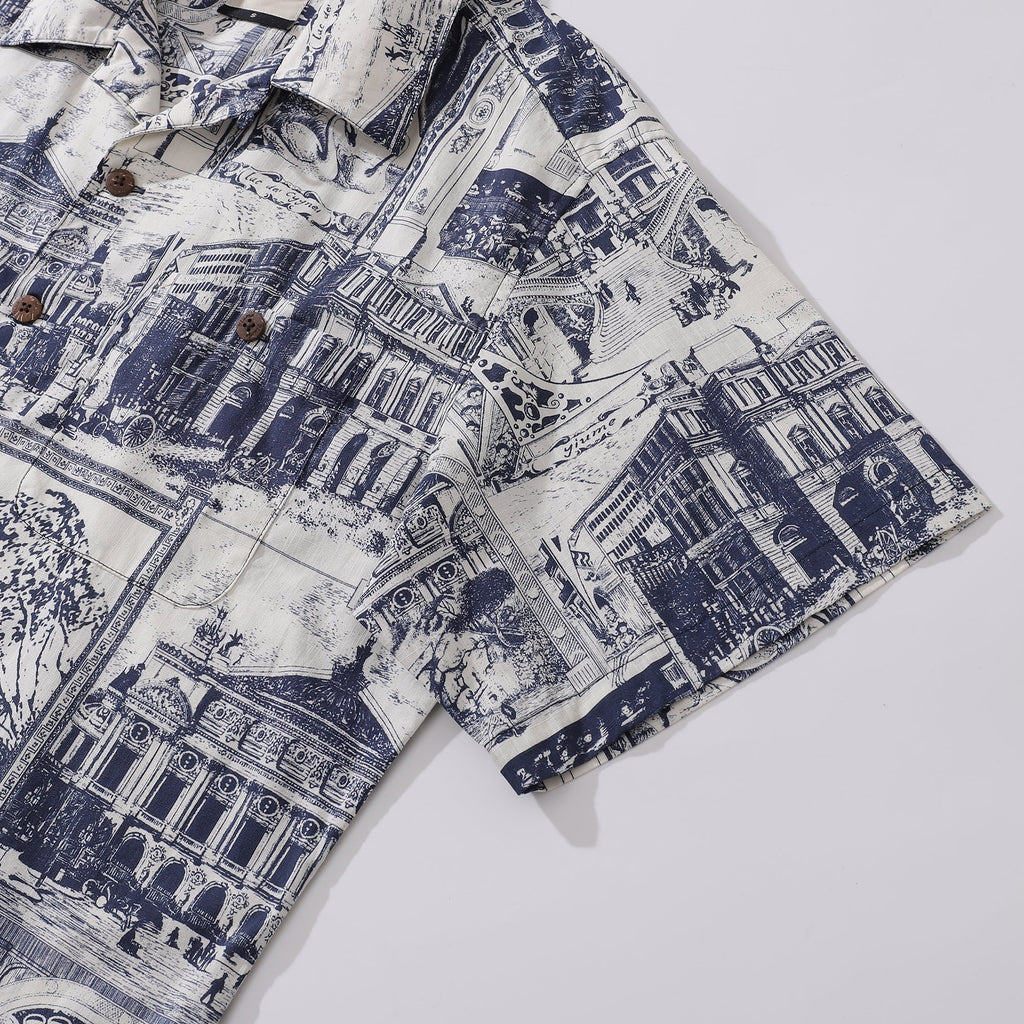 Hawaiian Shirt For Men Artistic Mark Print Shirt Camp Collar 100% Cotton By Yeti