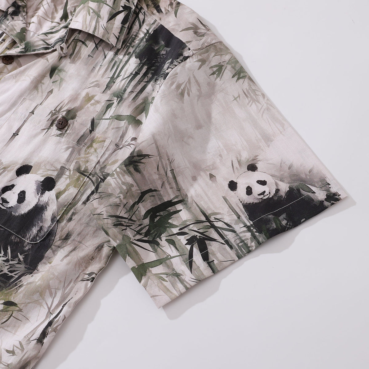 Cotton Hawaiian Shirt For Men Panda Bamboo Forest Print Shirt Camp Collar By Yakima