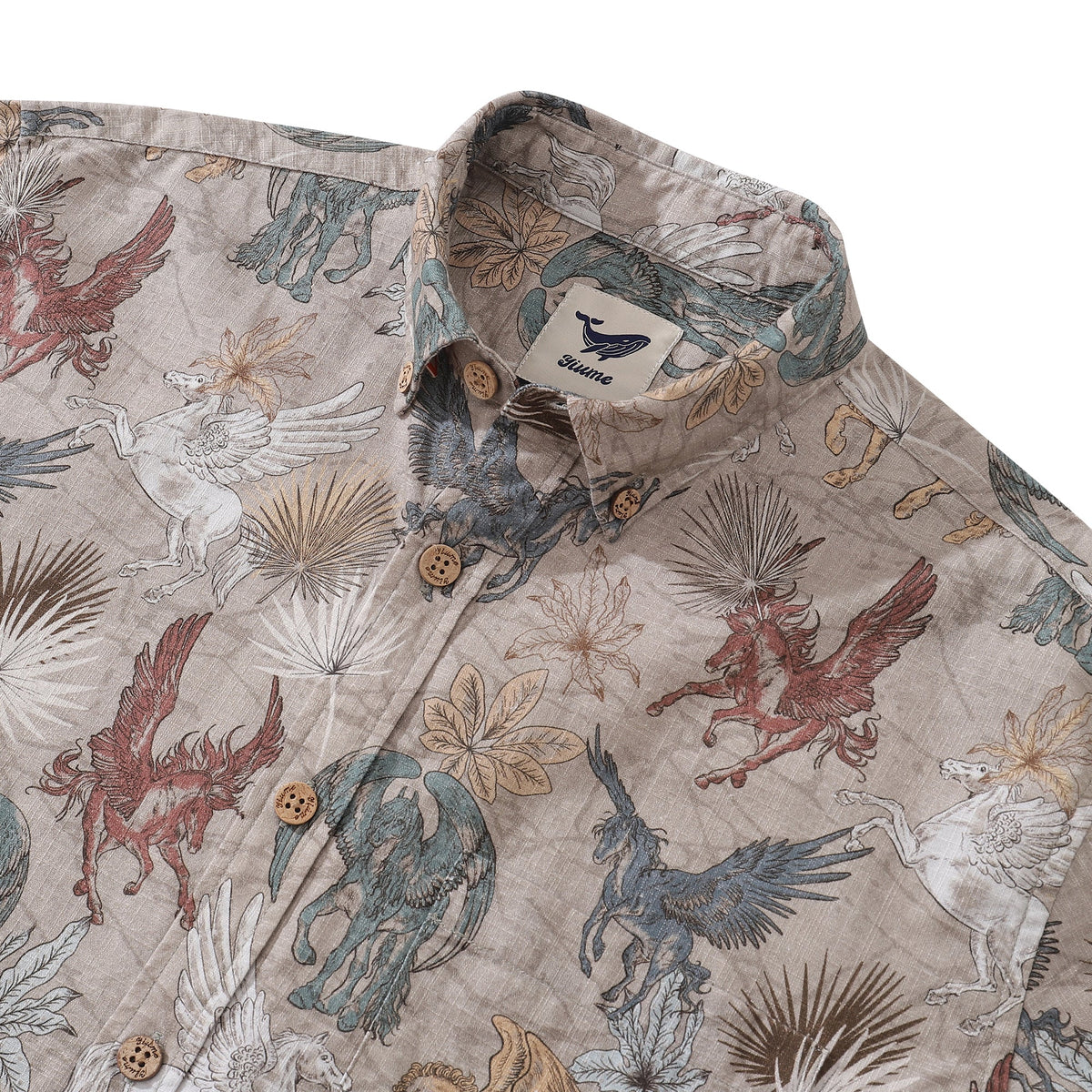 Men's Hawaiian Shirt Pegasus in Flight Cotton Button-down Long Sleeve Aloha Shirt By Sherry