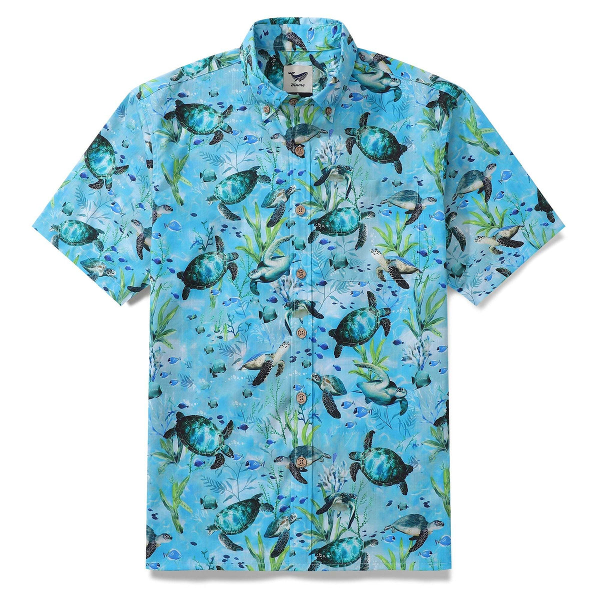 Blue Hawaiian Shirt For Men Short Sleeve Ocean Sonata Shirt Button-down Cotton Shirt By Seven