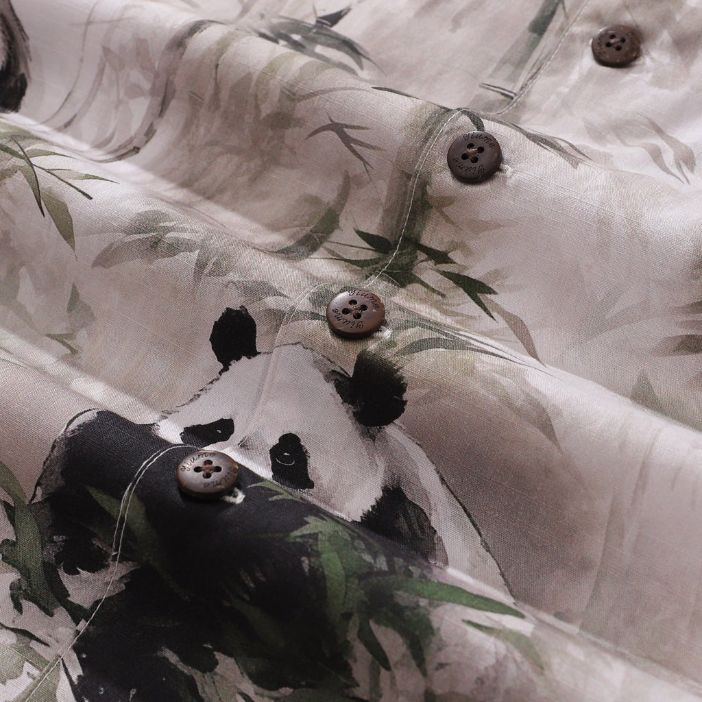 Cotton Hawaiian Shirt For Men Panda Bamboo Forest Print Shirt Camp Collar By Yakima