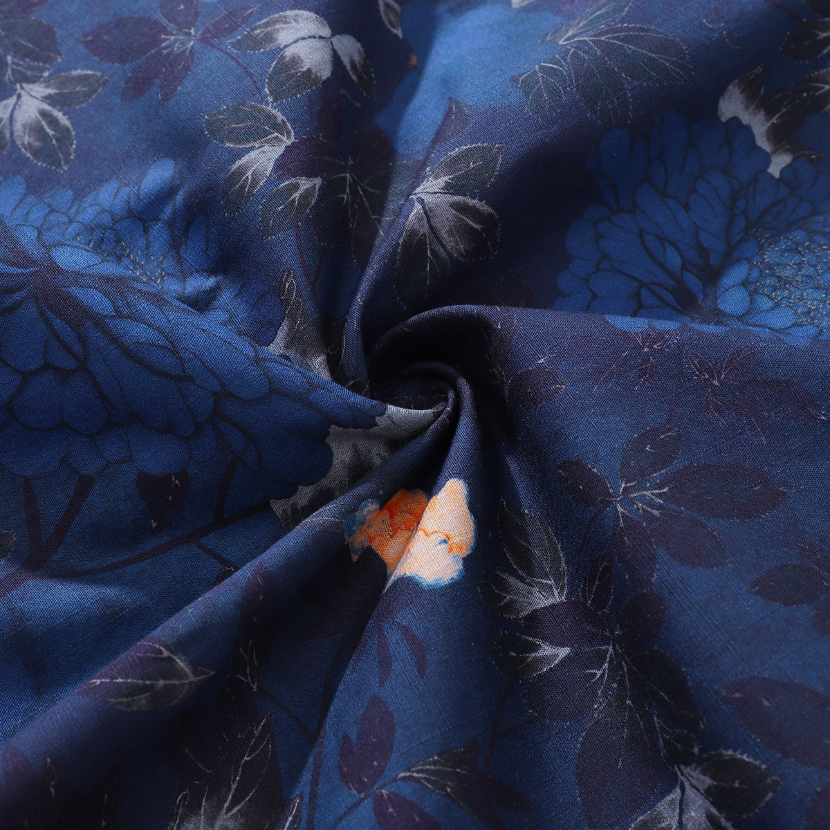 Dark Blue Hawaiian Shirt For Men Peony Shirt Camp Collar 100% Cotton Shirt By Seven