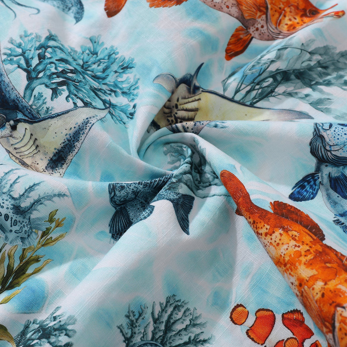 Bluey Hawaiian Shirt For Men Fish Shirt Camp Collar 100% Cotton Shirt By Sun