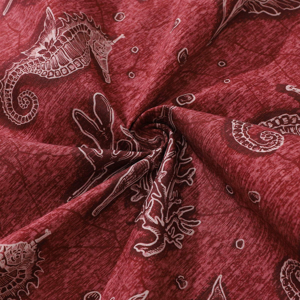 Red Hawaiian Shirt For Men Seahorses Shirt Button-down Short Sleeve 100% Cotton Shirt By Sun