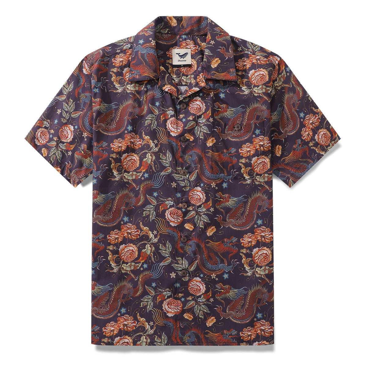 Hawaiian Shirt For Men Embroidered Dragon Pattern Shirt Camp Collar 100% Cotton By Sun