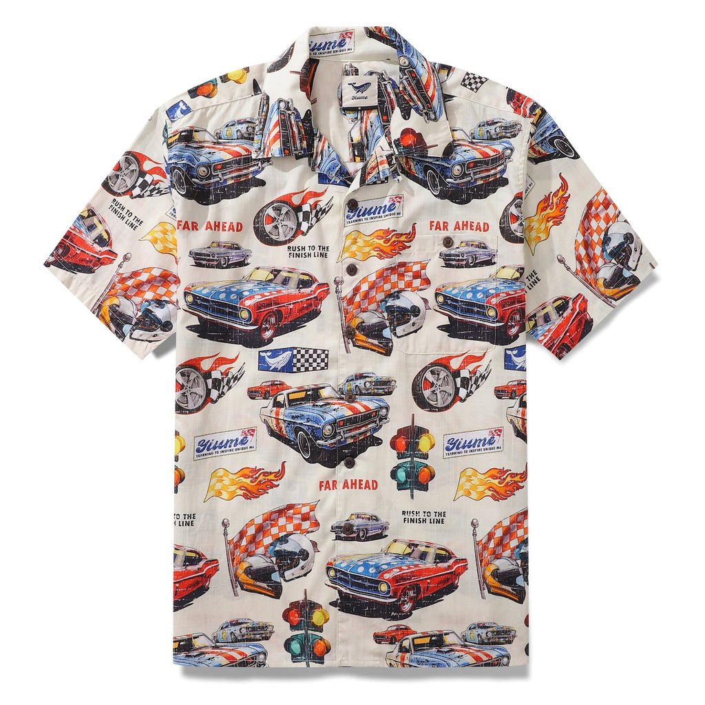Hawaiian Shirt For Men Racing Flames Print Shirt Camp Collar 100% Cotton By Sun