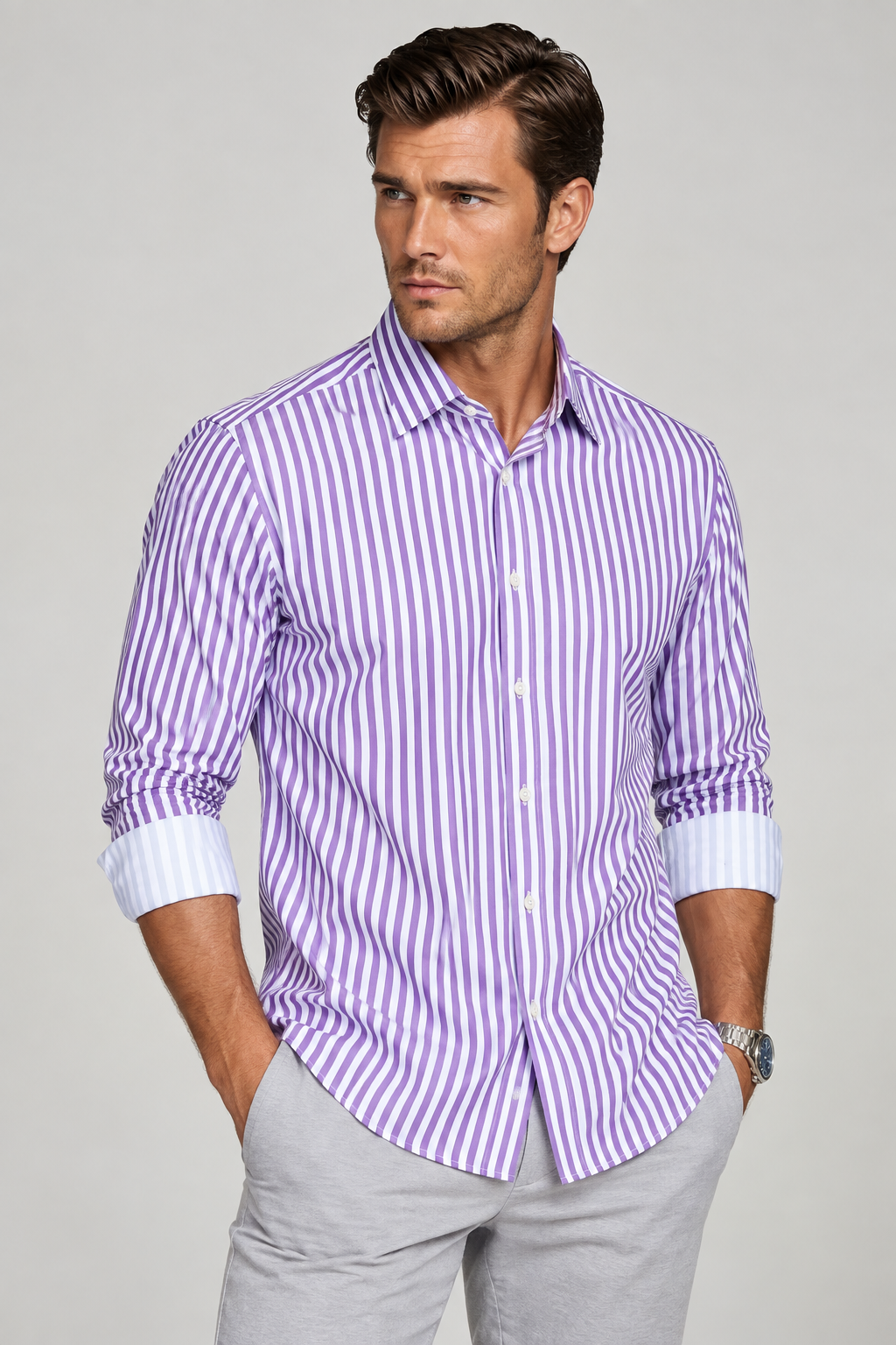 The Go Big Stripe Long Sleeve Tech Shirt - Grape