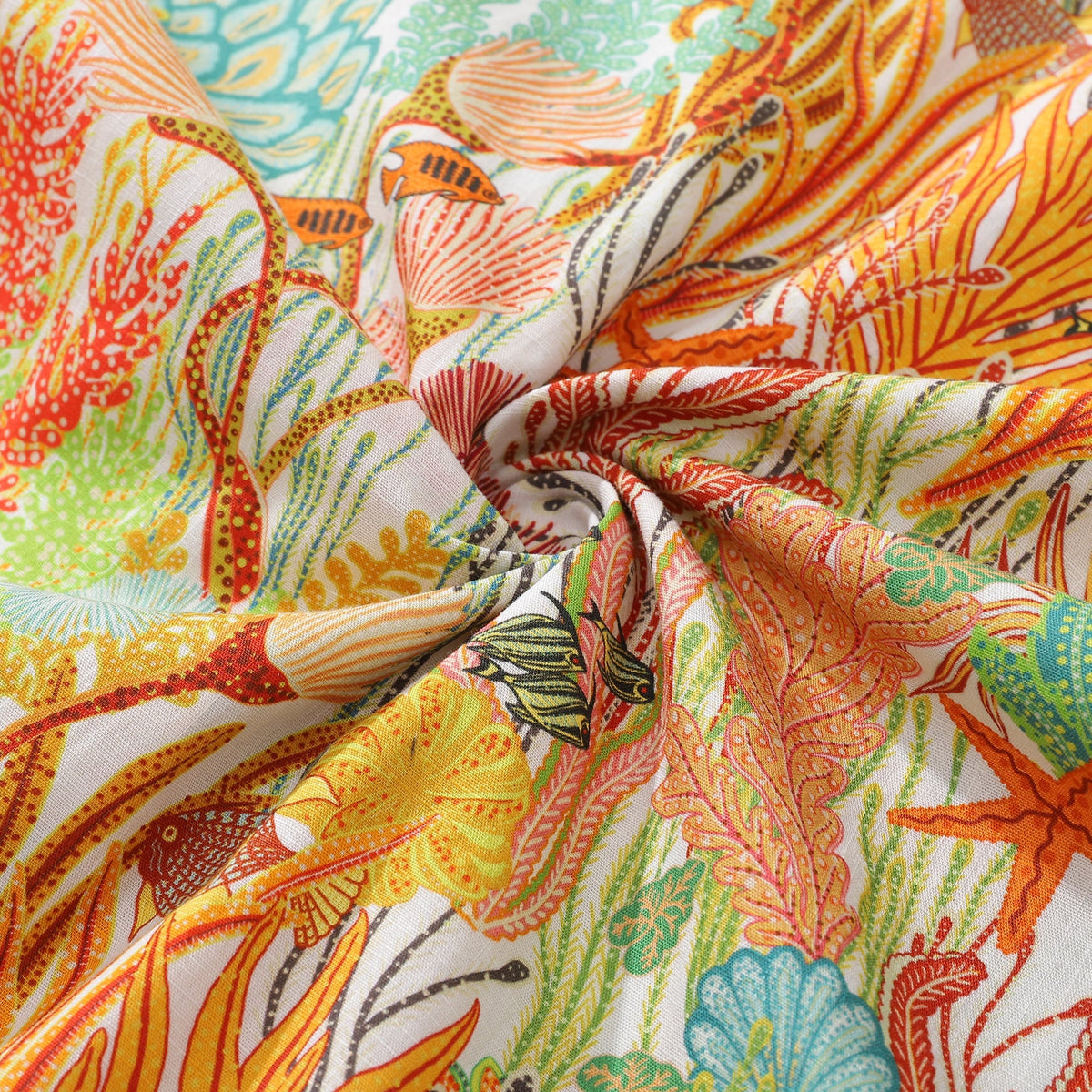 100% Cotton Fish Shirts Orange Hawaiian Shirt For Men Oceanic Camp Collar Shirt By Cigar