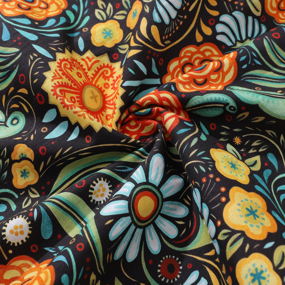 1950s Hawaiian Shirt For Men Flower Button-down Shirt Short Sleeve 100% Cotton Shirt By Seven