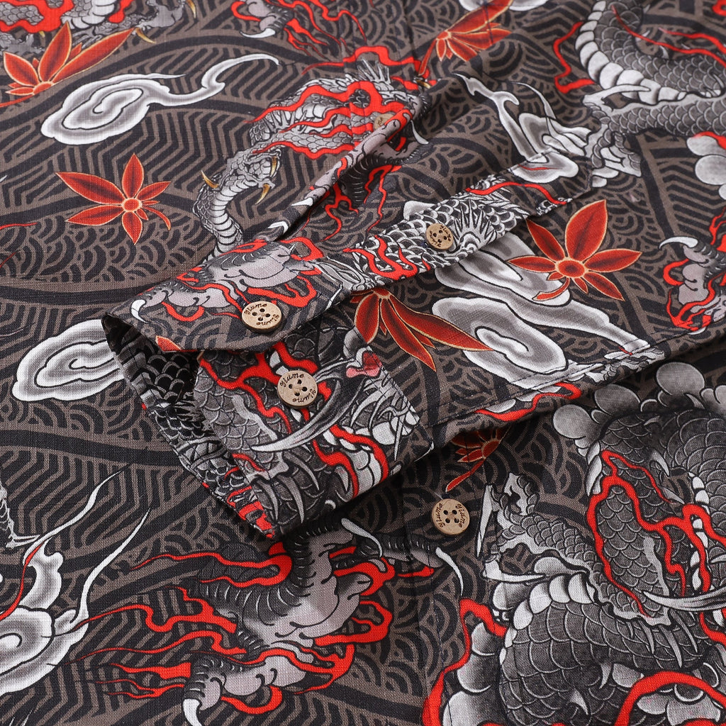 Long Sleeve Hawaiian Shirt For Men The Dragon's Flight Cotton Button-down Aloha Shirt By Sun