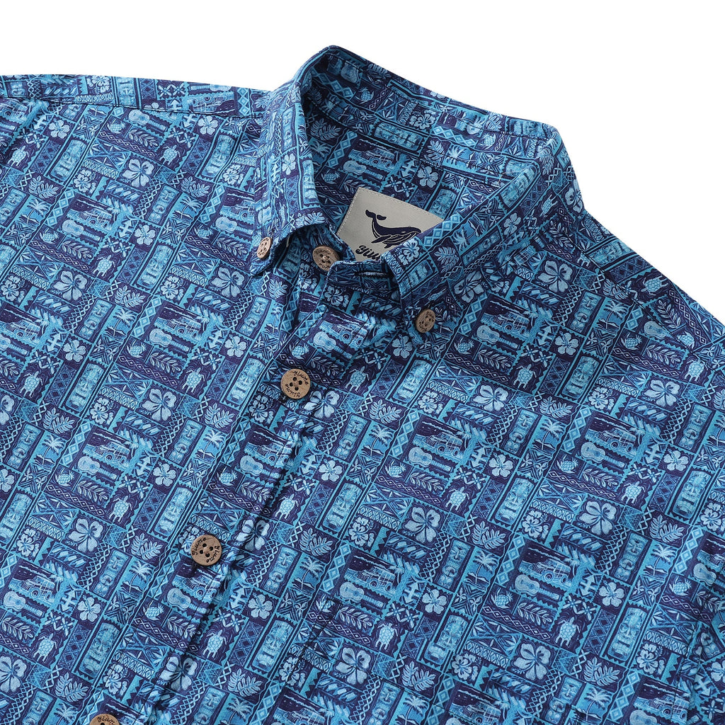 Men's Hawaiian Shirt TIKI Paradise Cotton Button-down Long Sleeve Aloha Shirt By Amy
