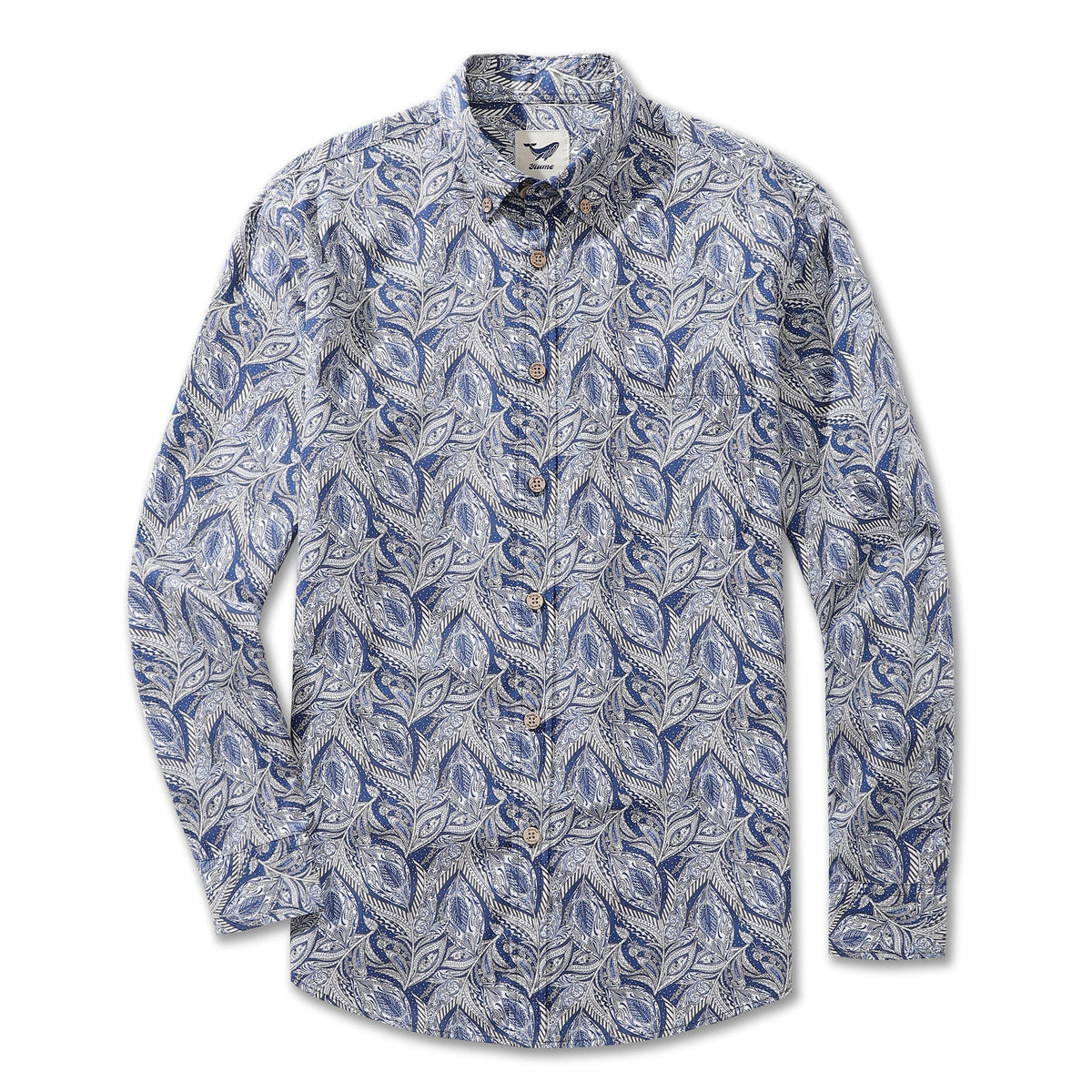 Men's Hawaiian Floral Pattern Series 1 Elm Tree Print Cotton Button-down Long Sleeve Aloha Shirt By Sun