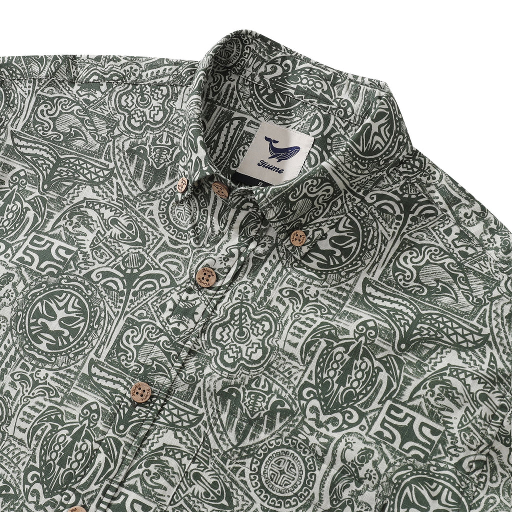 Long Sleeve Hawaiian Shirt For Men Guardian Totem Cotton Button-down Aloha Shirt By Sun