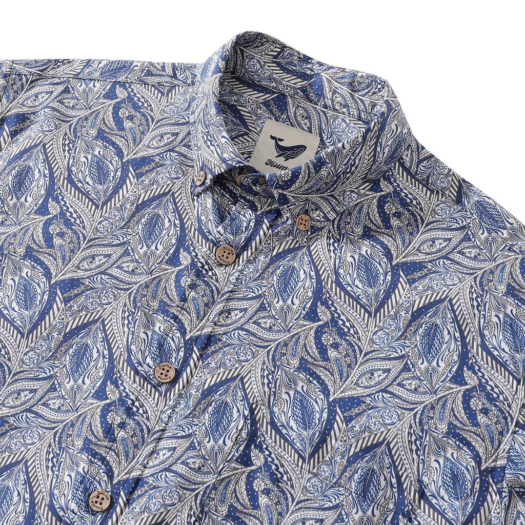 Men's Hawaiian Floral Pattern Series 1 Elm Tree Print Cotton Button-down Long Sleeve Aloha Shirt By Sun