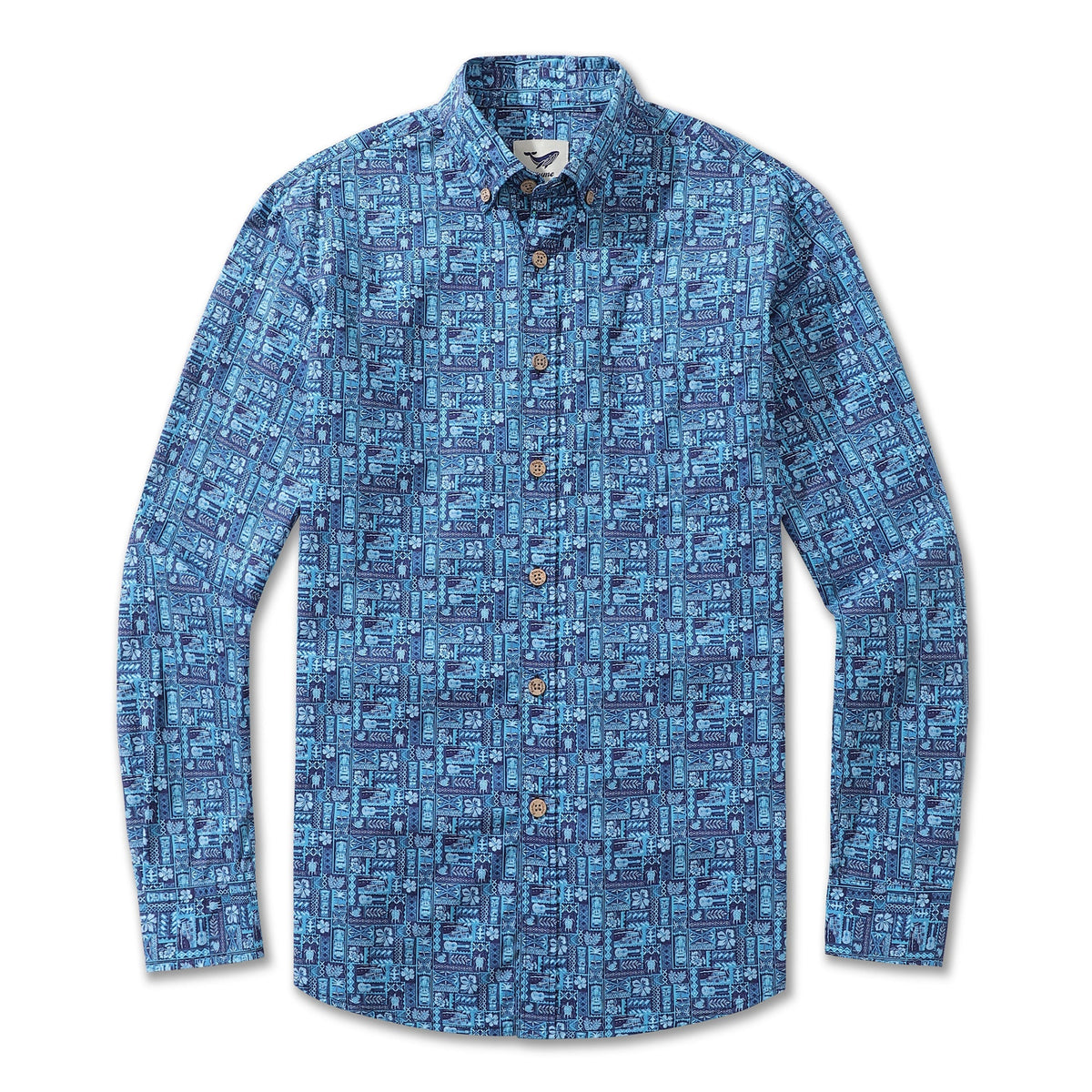 Men's Hawaiian Shirt TIKI Paradise Cotton Button-down Long Sleeve Aloha Shirt By Amy
