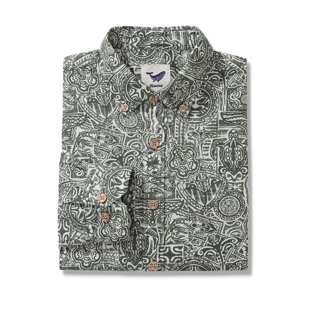 Long Sleeve Hawaiian Shirt For Men Guardian Totem Cotton Button-down Aloha Shirt By Sun