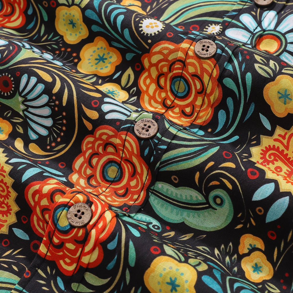 1950s Hawaiian Shirt For Men Flower Button-down Shirt Short Sleeve 100% Cotton Shirt By Seven